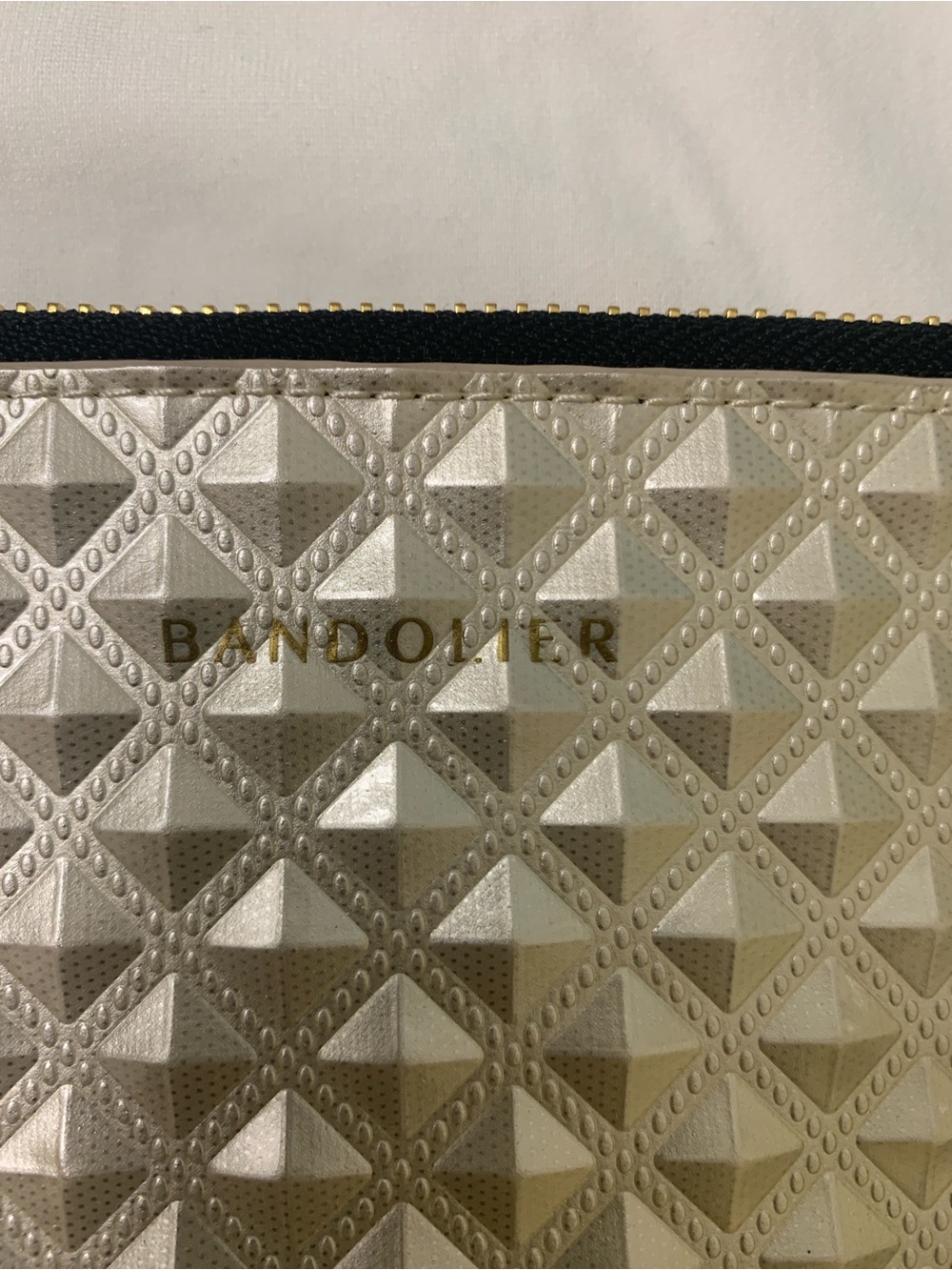 Bandolier Sheila Pyramid Quilted Pouch and Gold Wristlet Chain